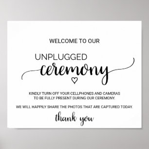 Simple Black Calligraphy Unplugged Ceremony Sign