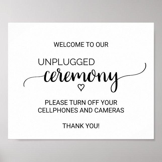 Simple Black Calligraphy Unplugged Ceremony Sign (Front)