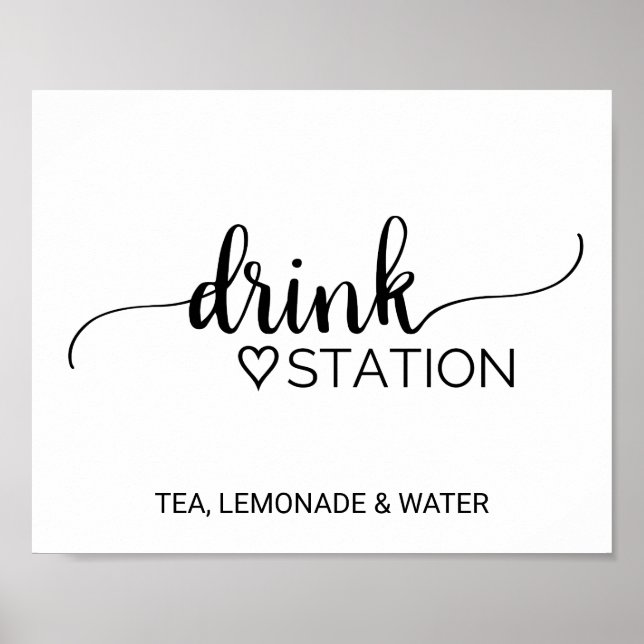 Simple Black Calligraphy Wedding Drink Station Poster (Front)