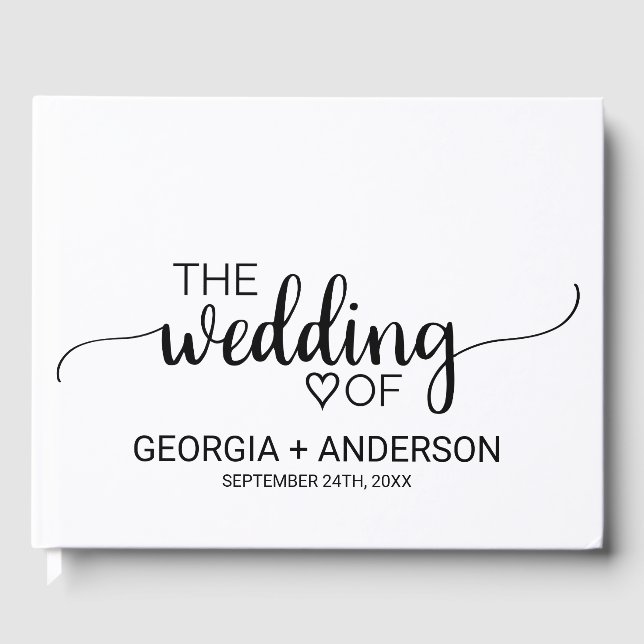 Simple Black Calligraphy Wedding Guest Book (Front)