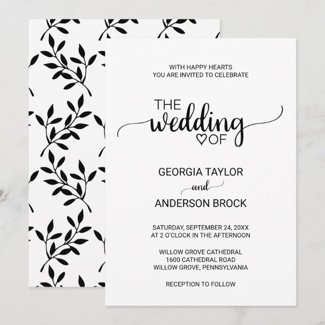 Simple Black Calligraphy Wedding Invitation (Front/Back)