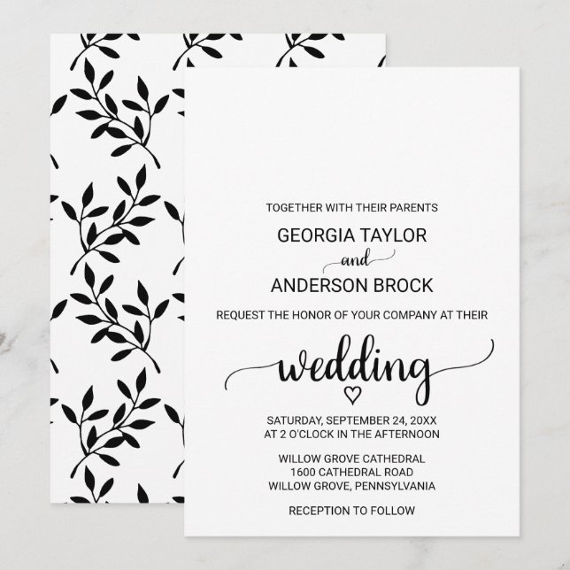 Simple Black Calligraphy Wedding Invitation (Front/Back)