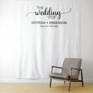 Simple Black Calligraphy Wedding Photo Backdrop Tapestry