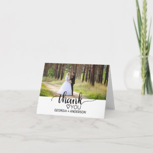Simple Black Calligraphy Wedding Photo Thank You Card