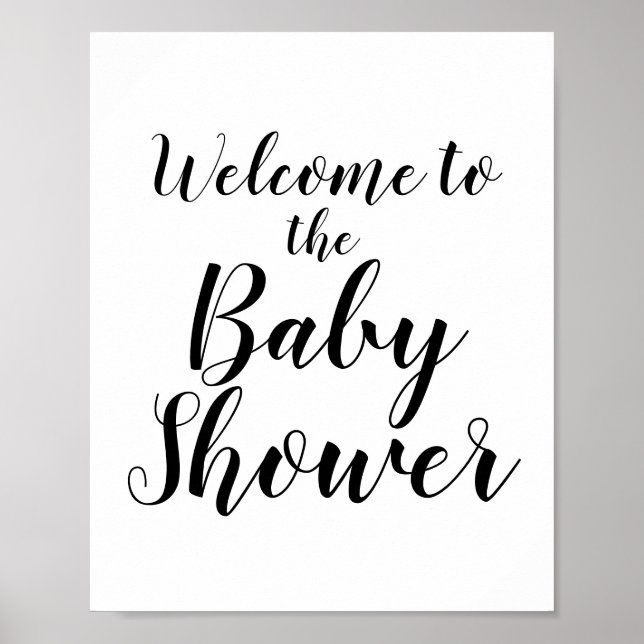 Simple Black Calligraphy Welcome Baby Shower Sign (Front)