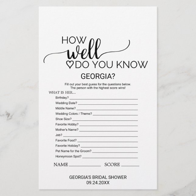 Simple Black Calligraphy What's In Your Purse Game (Front)