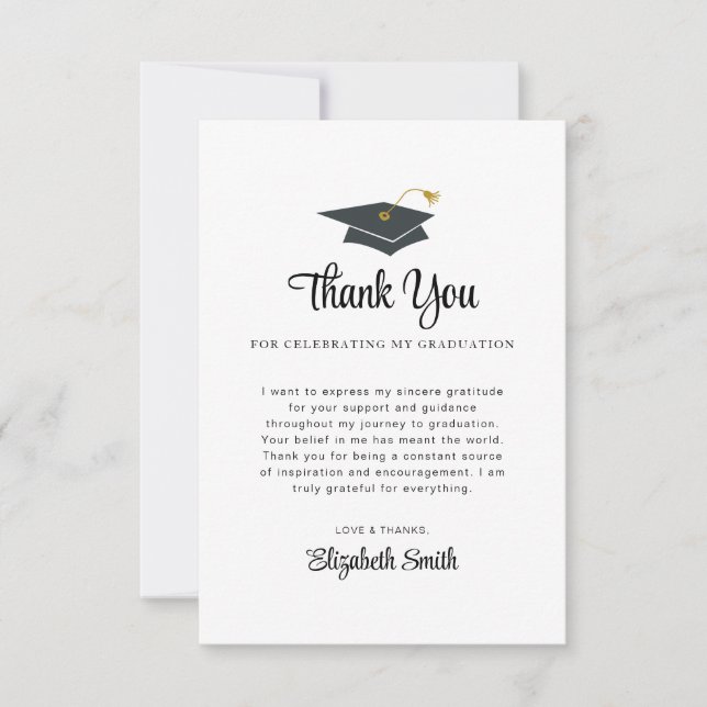 simple black cap graduation thank you card (Front)