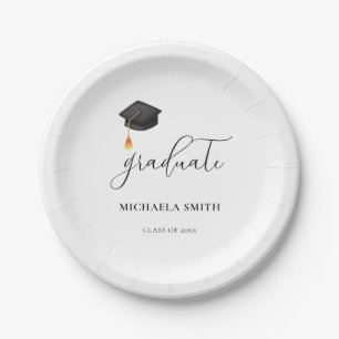 Simple Black Cap Script High School Graduate Paper Plate