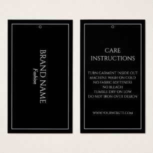 Simple Black Care Instructions Hang Tags