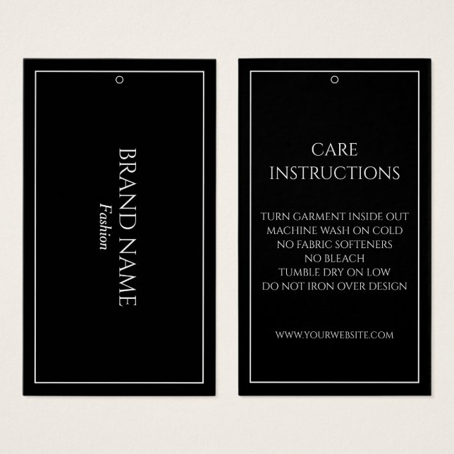 Simple Black Care Instructions Hang Tags (Front & Back)