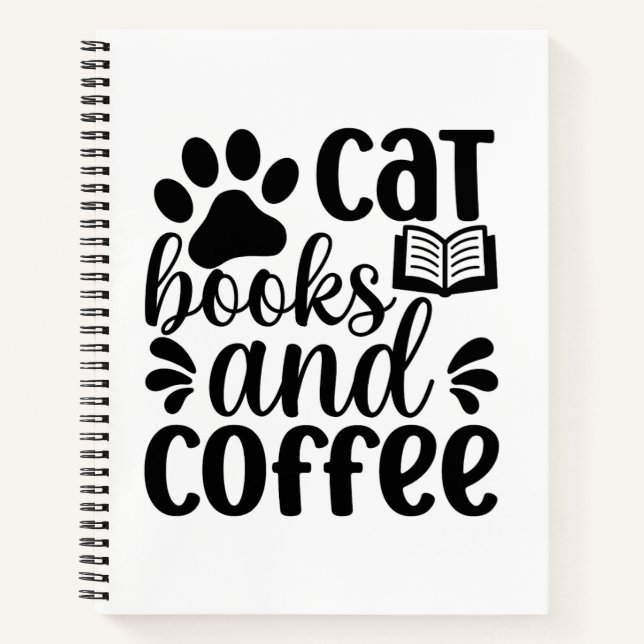 Simple Black "Cat Books and Coffee" Lover Gift (Front)