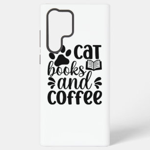 Simple Black "Cat Books and Coffee" Lover Gift Samsung Galaxy Case