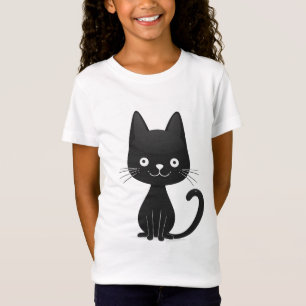 Simple Black Cat Illustration Cute Kawaii Cat T-Shirt