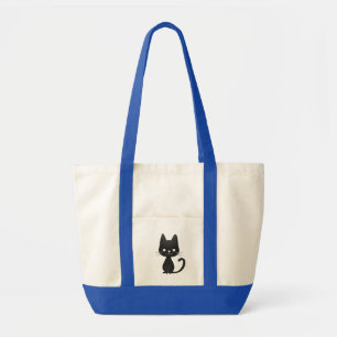 Simple Black Cat Illustration Cute Kawaii Cat Tote Bag
