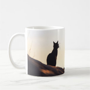 Simple Black Cat Silhouette Sunset Sky Custom Coffee Mug