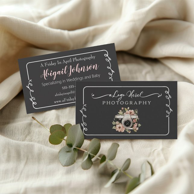 Simple Black Chalkboard Business Card (Simple black elegant chalkboard photography business card for women)