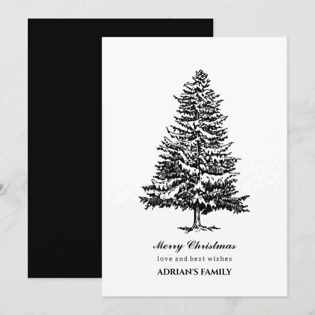 Simple Black christmas tree  Holiday Card (Front/Back)