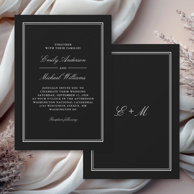 Simple Black Classic Elegant Wedding Invitation (Available in both printed and paperless digital download formats!)