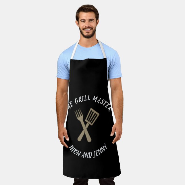 Simple Black Colour Aprons | Personalised Aprons (Worn)