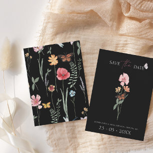 Simple Black Colourful Wildflower Floral Wedding Save The Date