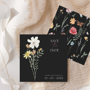 Simple Black Colourful Wildflower Floral Wedding Save The Date