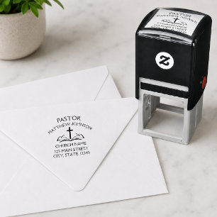 Simple Black Cross OPEN BIBLE Pastor Church Self-inking Stamp