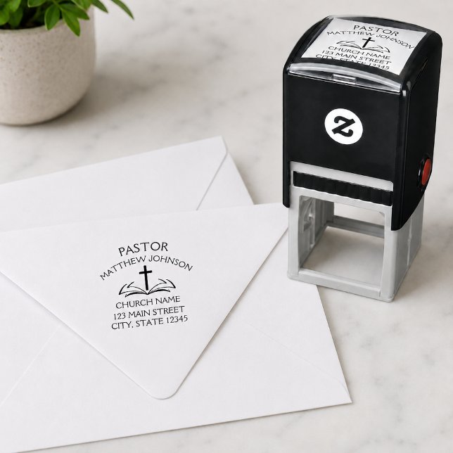 Simple Black Cross OPEN BIBLE Pastor Church Self-inking Stamp (Creator Uploaded)