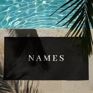Simple Black Custom Add Your Name Elegant Beach Towel