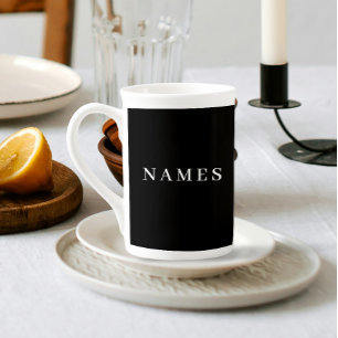 Simple Black Custom Add Your Name Elegant Bone China Mug