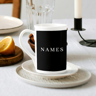 Simple Black Custom Add Your Name Elegant Bone China Mug