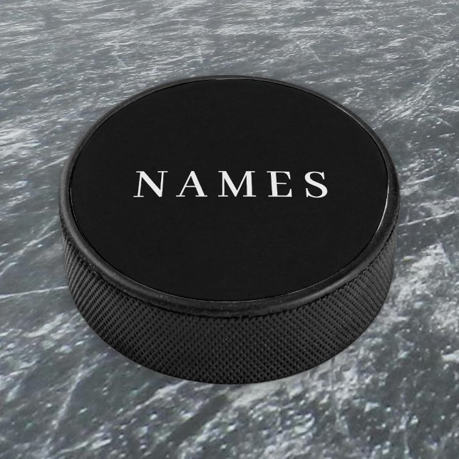Simple Black Custom Add Your Name Elegant Hockey Puck (Creator Uploaded)