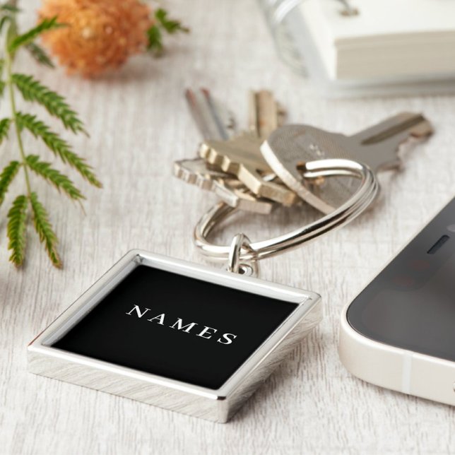 Simple Black Custom Add Your Name Elegant Key Ring (Creator Uploaded)