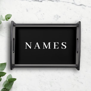 Simple Black Custom Add Your Name Elegant Serving Tray