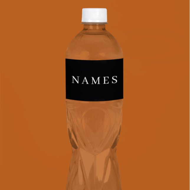 Simple Black Custom Add Your Name Elegant Water Bottle Label (Creator Uploaded)