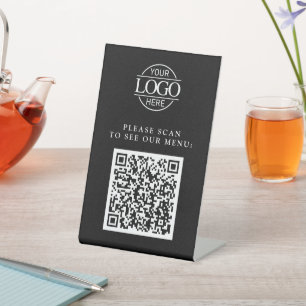 Simple Black Custom Business Logo QR Code Menu Pedestal Sign