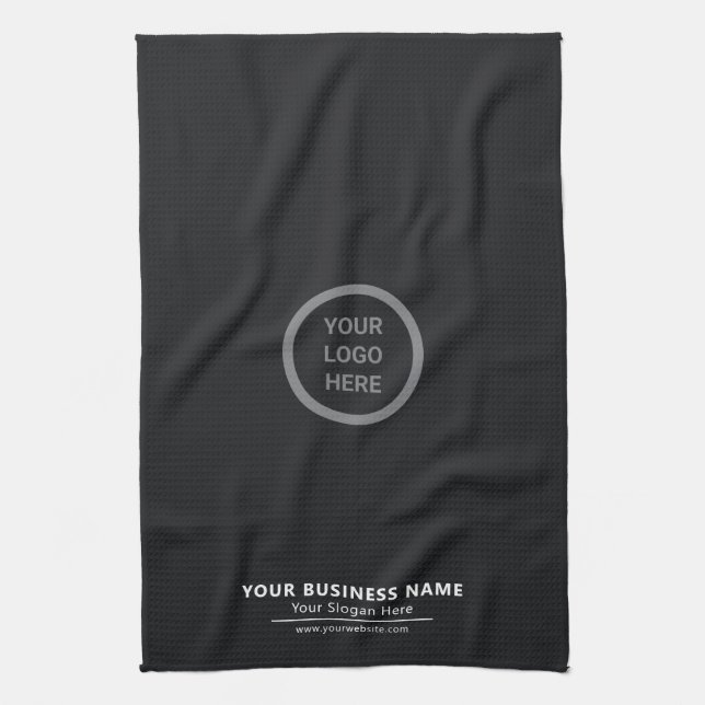 Simple Black Custom Company Logo Business Promo Tea Towel (Vertical)