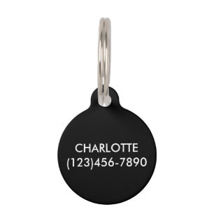Simple black custom name contact Info minimalist Pet Tag