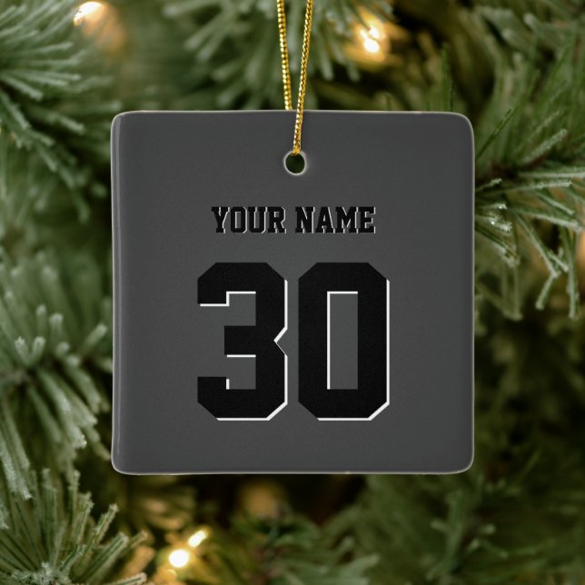 Simple Black Custom Number and Name Ceramic Ornament (Tree)