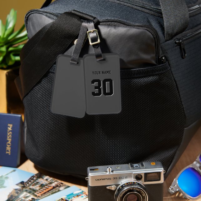 Simple Black Custom Number and Name Luggage Tag (Front & Back)