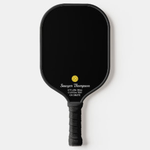 Simple Black Custom Text Name Phone Number  Pickleball Paddle