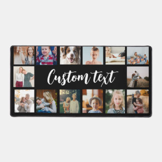 Simple black custom text photo collage photo grid desk mat