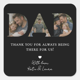 Simple Black Dad Photo Collage Father Day Gift Square Sticker