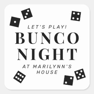 Simple Black Dice Bunco Night Personalised Square Sticker