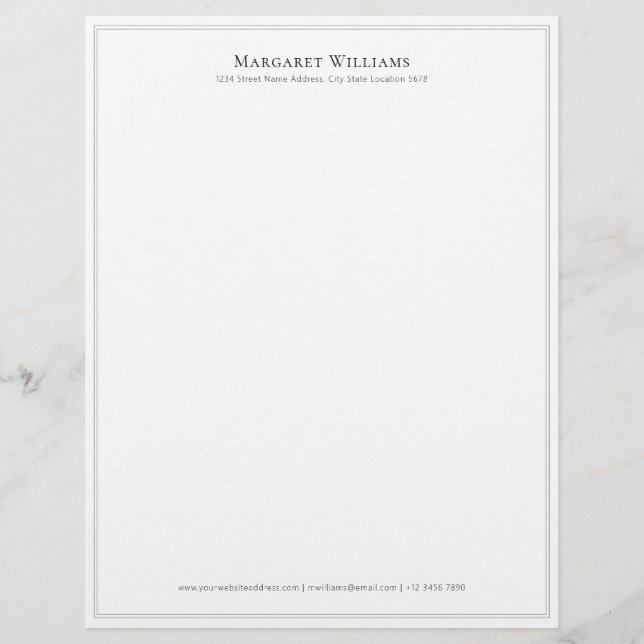 Simple Black Double Border Name Address Letterhead (Front)