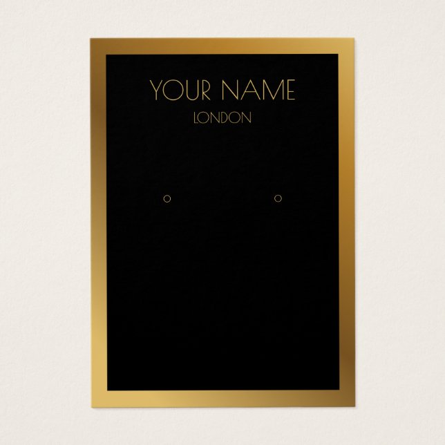 Simple black earring display card with gold border (Front)