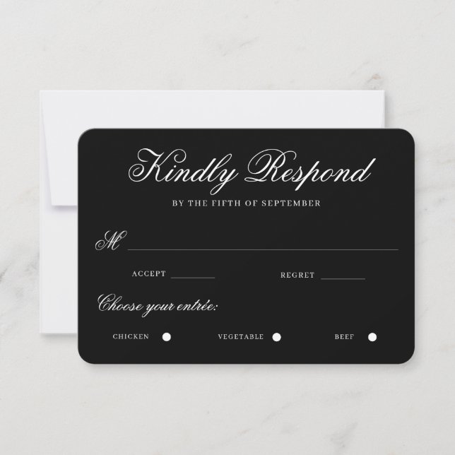 Simple Black Elegant Calligraphy Traditional RSVP Card (Front)