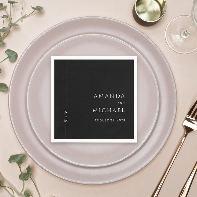 Simple Black Elegant Classic Monogram Wedding Napkin (Creator Uploaded)
