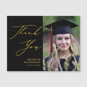 Simple Black Elegant Gold Script GRAD Thank You