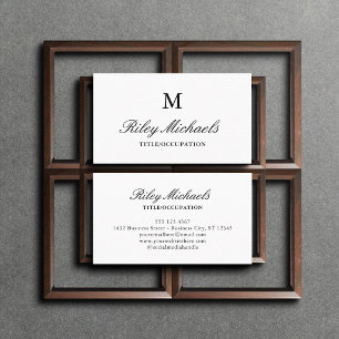 Simple Black Elegant Monogram Name Title Business Card