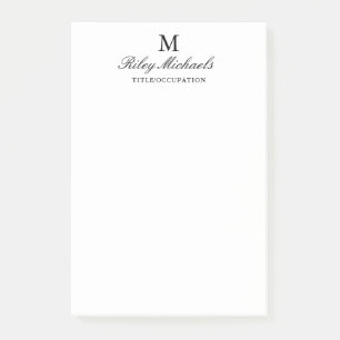 Simple Black Elegant Monogram Name Title Post-it Notes